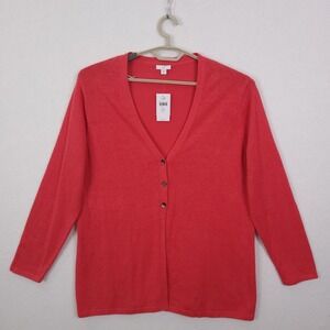 J Jill Cardigan Sweater Womens Petite XL Red Linen V Neck Button Lightweight